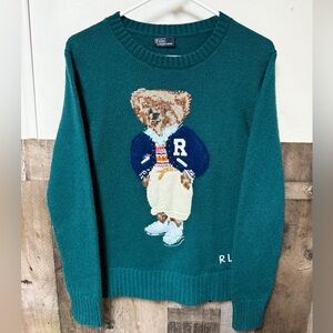 Polo Ralph Lauren Wool Green Knit Bear Sweater